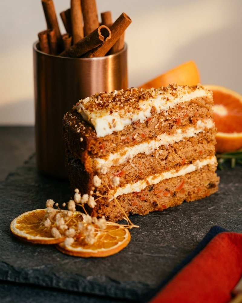 Creamy sugar-free carrot cheesecake slice