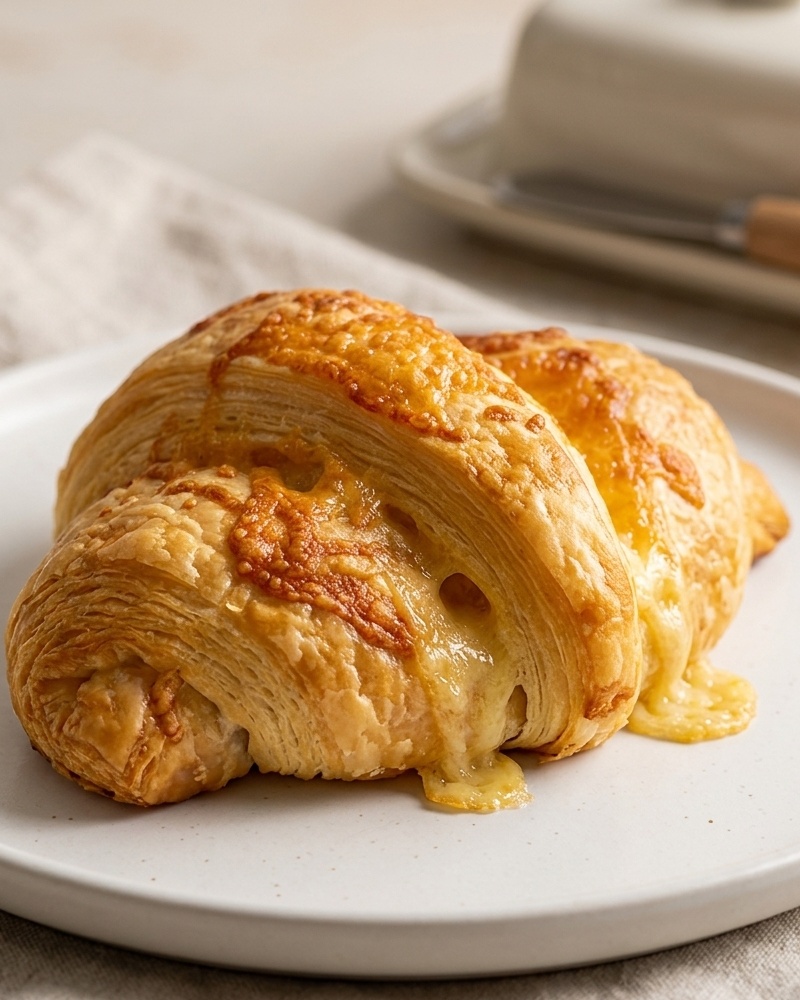 Savory cheese croissant with melted golden topping