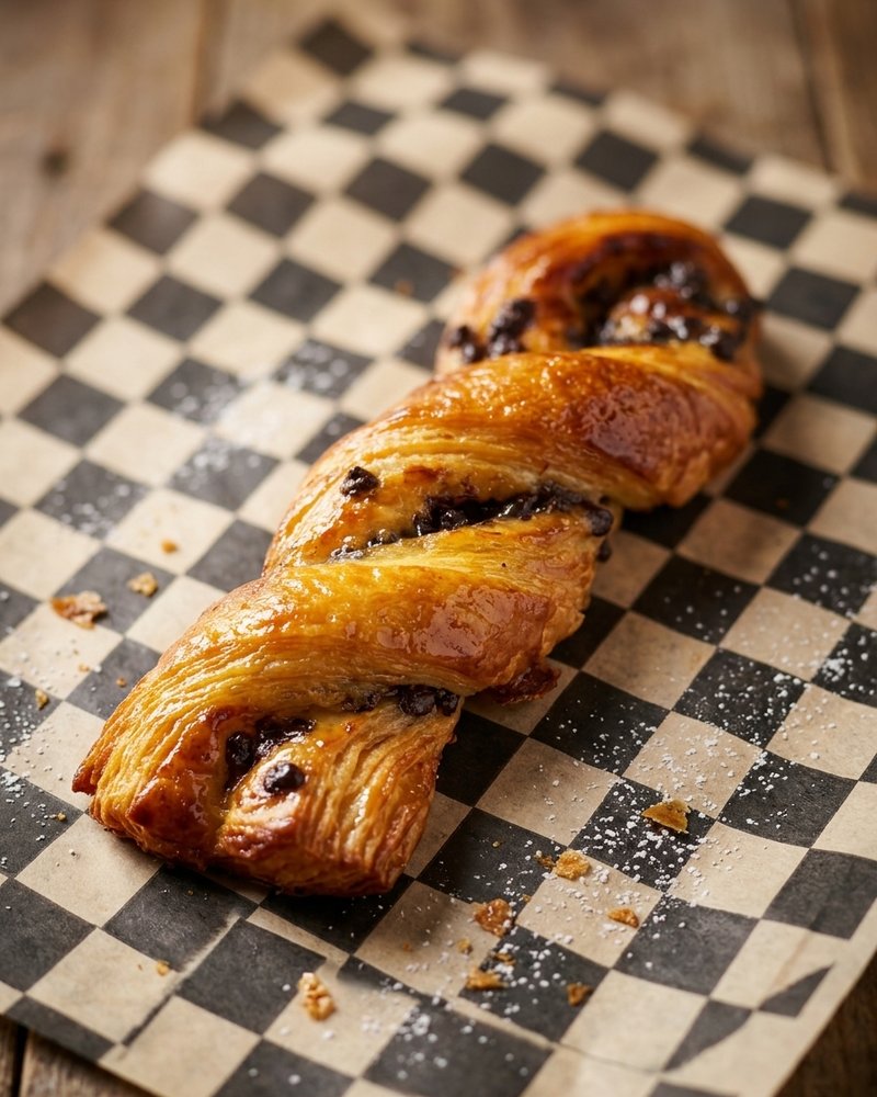 Flaky golden chocolate twist pastry