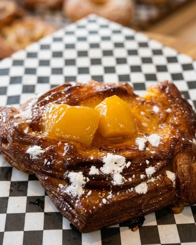 Tropical mango slices with a glossy apricot glaze