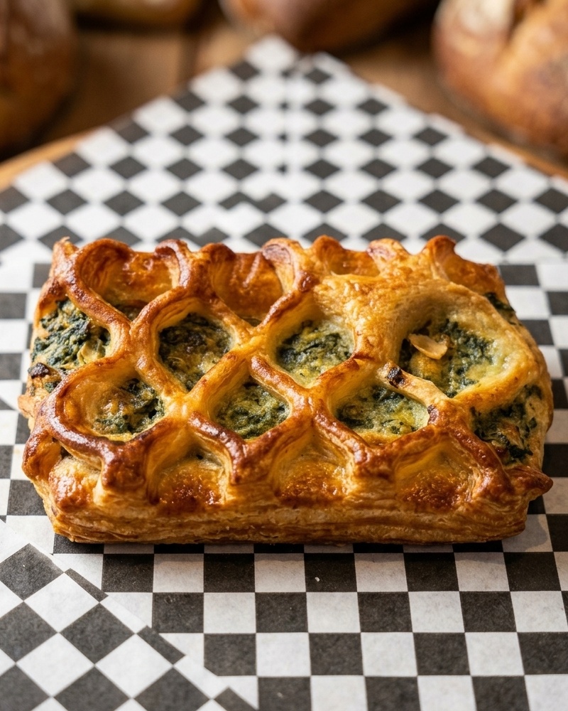 Lattice-topped spinach and cheese pastry