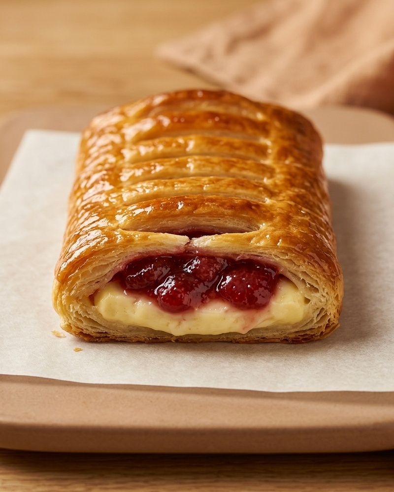 Creamy cheese filling topped with sweet strawberry compote